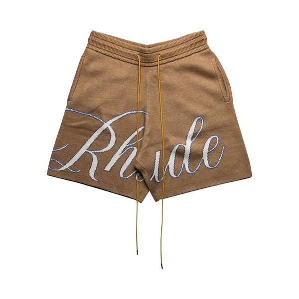 Short en tricot avec logo Rhude « Ivoire/Brun clair »