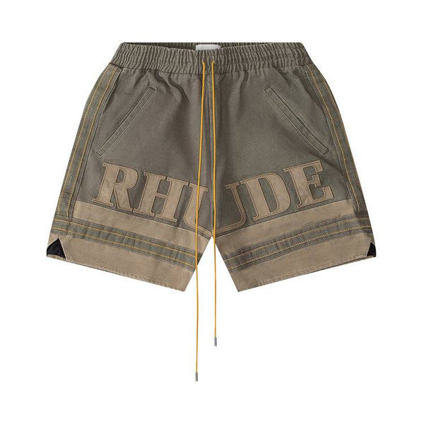Short en toile brodée avec logo Rhude « Olive/Tan »