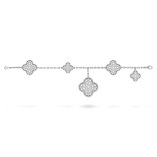 Bracelet Magic Alhambra, 5 motifs, or blanc 18 carats, diamant