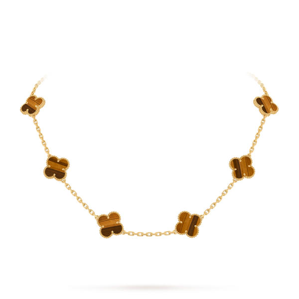 Vintage Alhambra necklace, 10 motifs 18K yellow gold, Tiger Eye