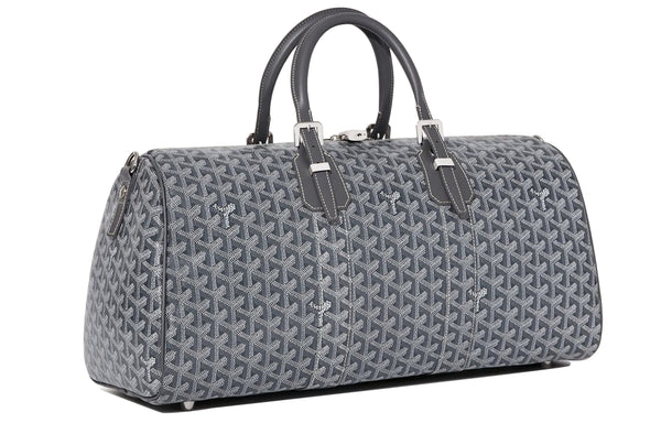 Sac à bandoulière portable en toile et cuir Boston de GOYARD, sac de voyage taille moyenne unisexe gris