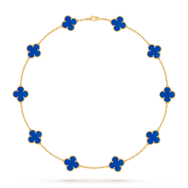 Vintage Alhambra necklace, 10 motifs 18K yellow gold, Agate