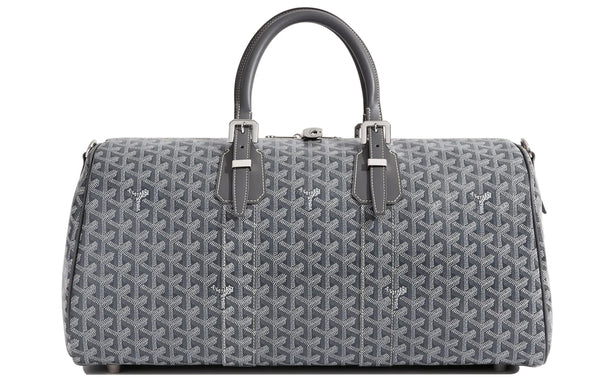 Sac à bandoulière portable en toile et cuir Boston de GOYARD, sac de voyage taille moyenne unisexe gris
