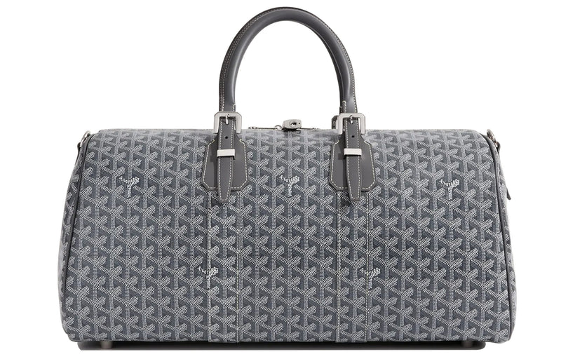 Sac à bandoulière portable en toile et cuir Boston de GOYARD, sac de voyage taille moyenne unisexe gris