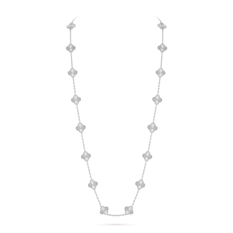 Vintage Alhambra long necklace, 20 motifs 18K white gold