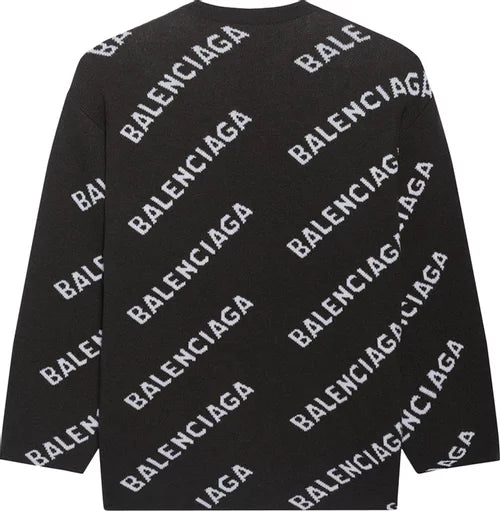 Pull ras du cou Balenciaga Allover Logo « Kaki/Blanc »