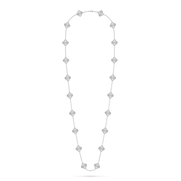 Vintage Alhambra long necklace, 20 motifs 18K white gold