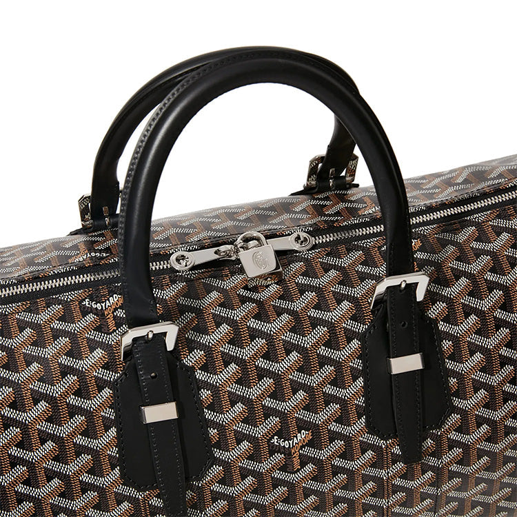 Sac de voyage à bandoulière Goyard Boston en toile et cuir, taille moyenne, unisexe, noir 