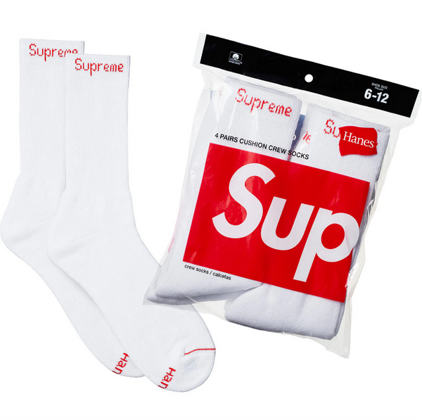 Chaussettes Supreme Hanes Crew (lot de 2) blanches