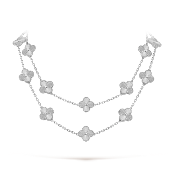 Vintage Alhambra long necklace, 20 motifs 18K white gold