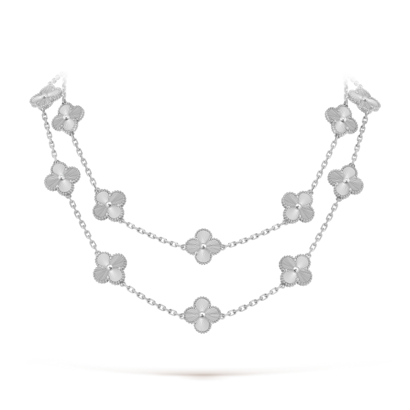 Vintage Alhambra long necklace, 20 motifs 18K white gold