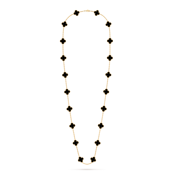 Vintage Alhambra long necklace, 20 motifs 18K yellow gold, Onyx