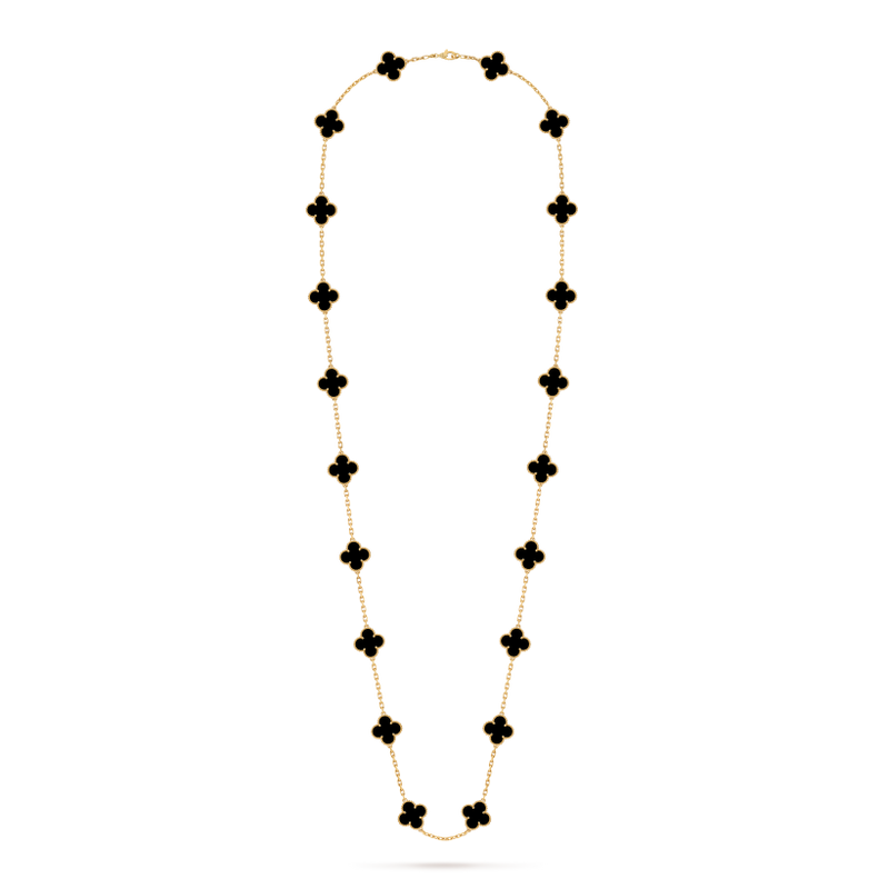 Vintage Alhambra long necklace, 20 motifs 18K yellow gold, Onyx