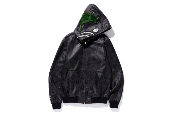Veste à capuche en cuir BAPE x Coach Shark noire 