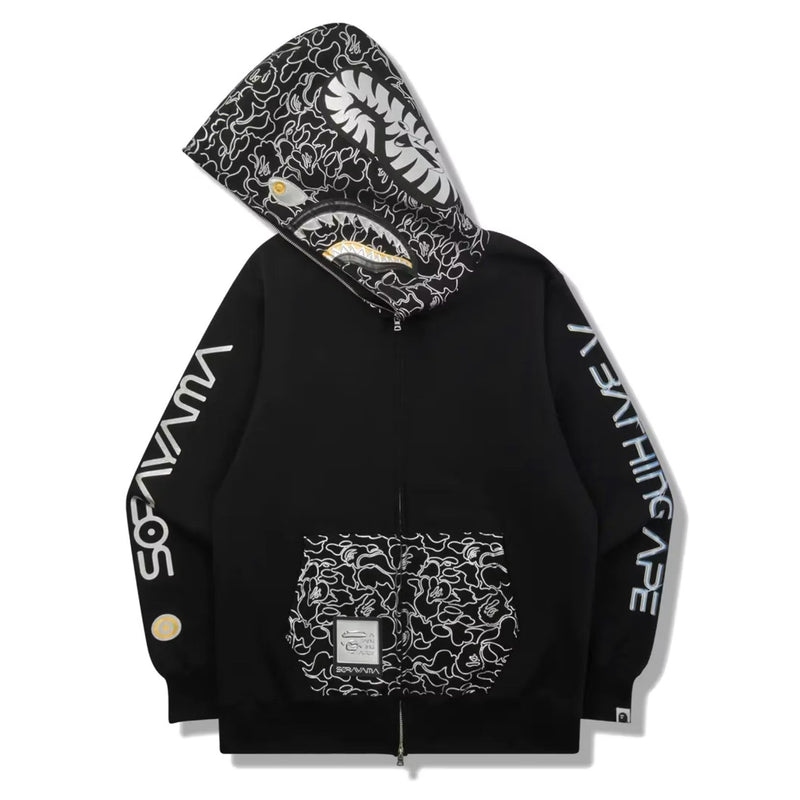Sweat à capuche zippé BAPE x Hajime Sorayama Shark noir 