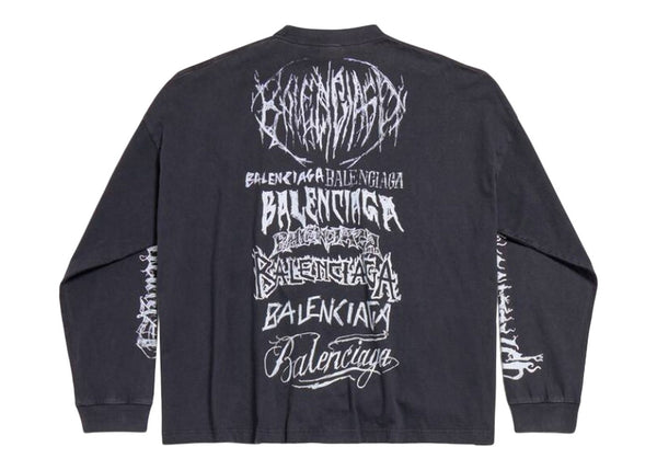 T-shirt Balenciaga DIY Metal à manches longues, coupe moyenne, noir/blanc