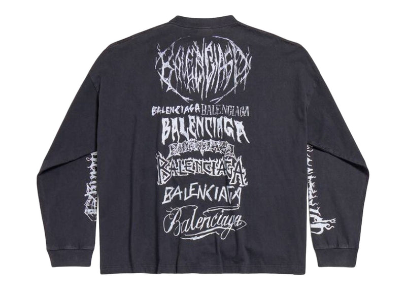 T-shirt Balenciaga DIY Metal à manches longues, coupe moyenne, noir/blanc