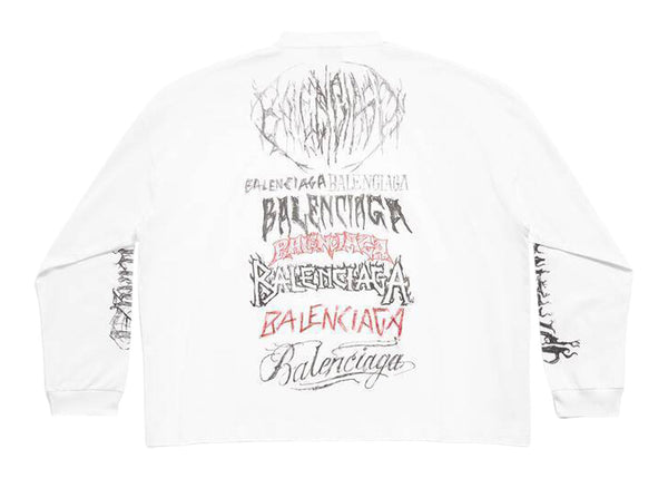 T-shirt Balenciaga DIY Metal à manches longues, coupe moyenne, blanc/noir/rouge