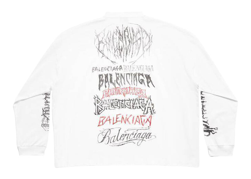 T-shirt Balenciaga DIY Metal à manches longues, coupe moyenne, blanc/noir/rouge