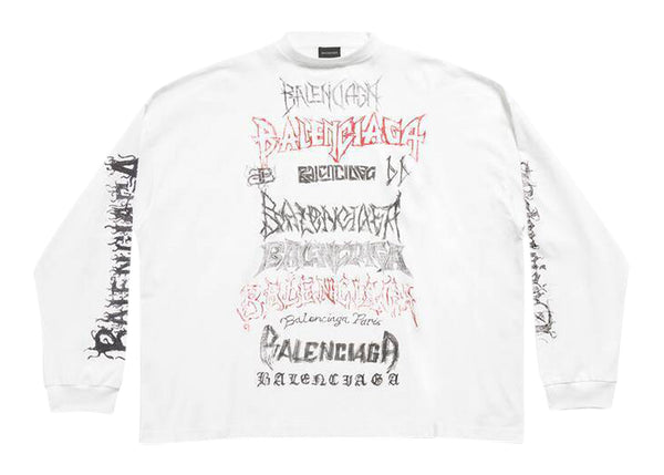 T-shirt Balenciaga DIY Metal à manches longues, coupe moyenne, blanc/noir/rouge