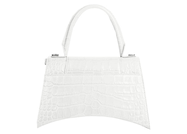 Petit sac à main Balenciaga Hourglass en relief crocodile blanc