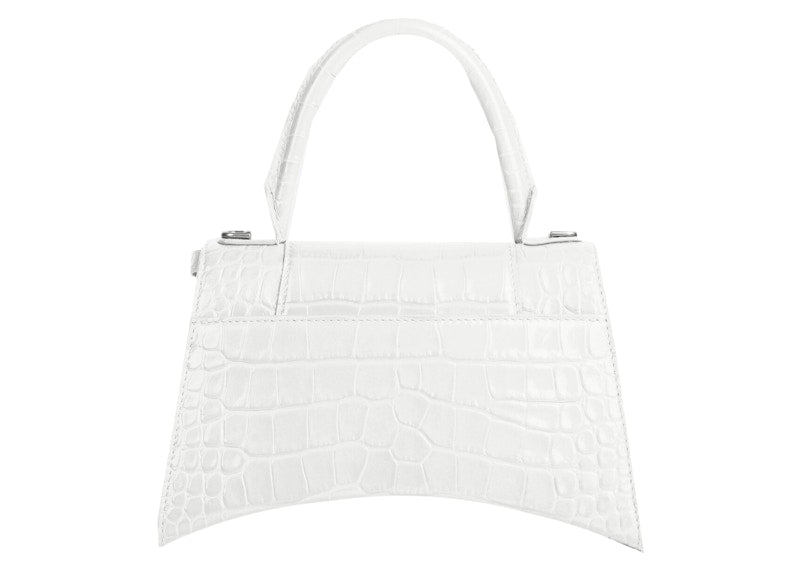 Petit sac à main Balenciaga Hourglass en relief crocodile blanc