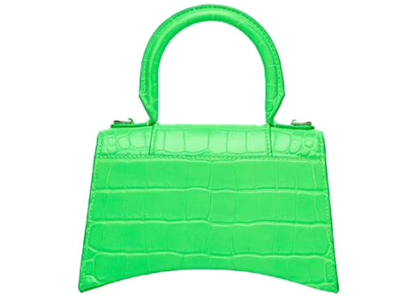 Sac à main Balenciaga Hourglass Extra Small en relief crocodile vert fluo
