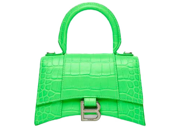 Sac à main Balenciaga Hourglass Extra Small en relief crocodile vert fluo