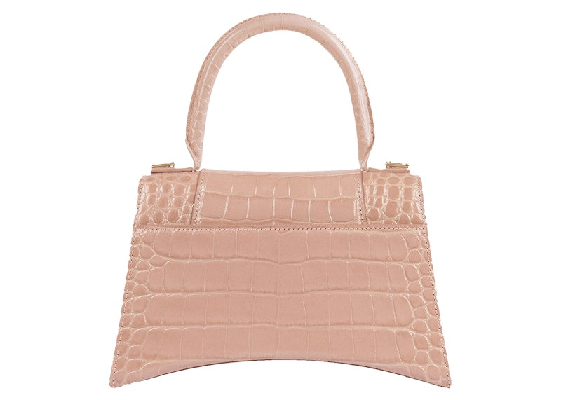 Sac à main Balenciaga Hourglass, petit modèle, effet crocodile, beige