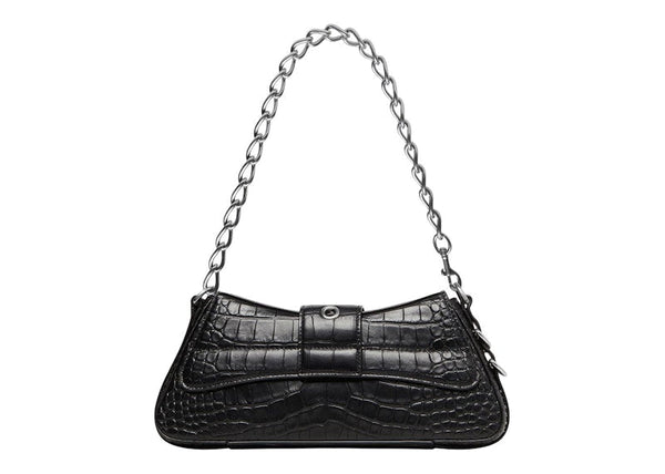 Sac à bandoulière Lindsay Balenciaga, petit modèle, effet crocodile, noir