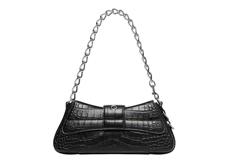 Sac à bandoulière Lindsay Balenciaga, petit modèle, effet crocodile, noir
