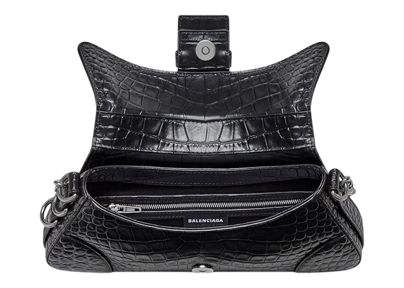 Sac à bandoulière Lindsay Balenciaga, petit modèle, effet crocodile, noir