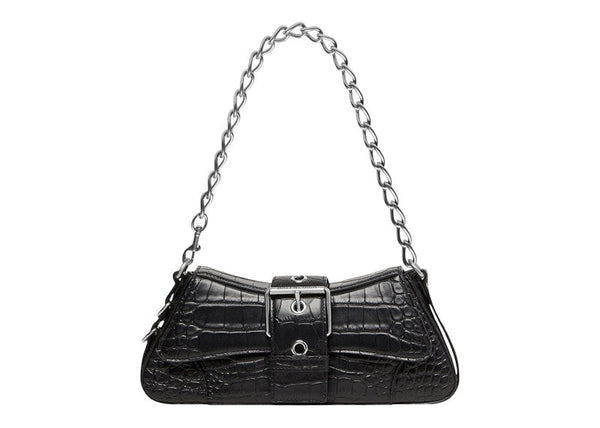 Sac à bandoulière Lindsay Balenciaga, petit modèle, effet crocodile, noir