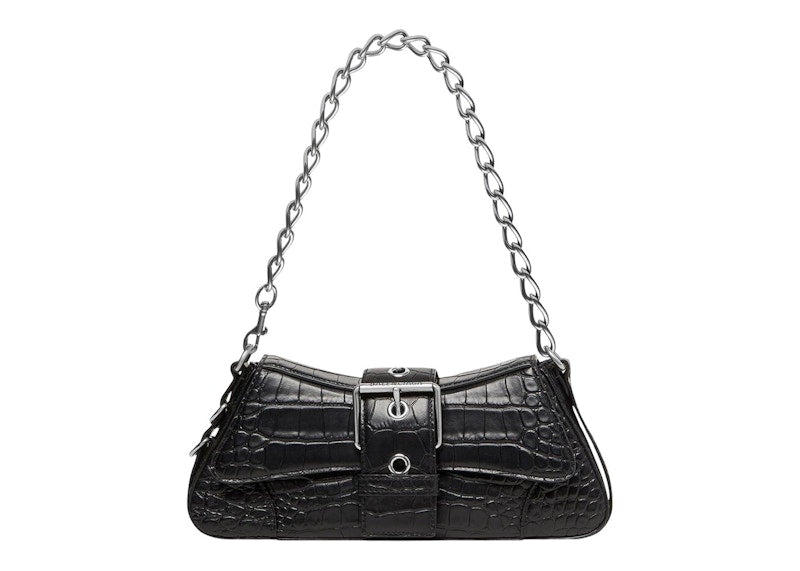 Sac à bandoulière Lindsay Balenciaga, petit modèle, effet crocodile, noir