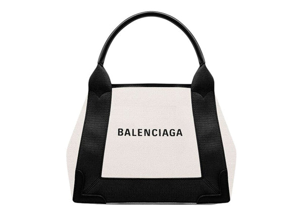 Sac cabas Balenciaga bleu marine XS beige clair/noir