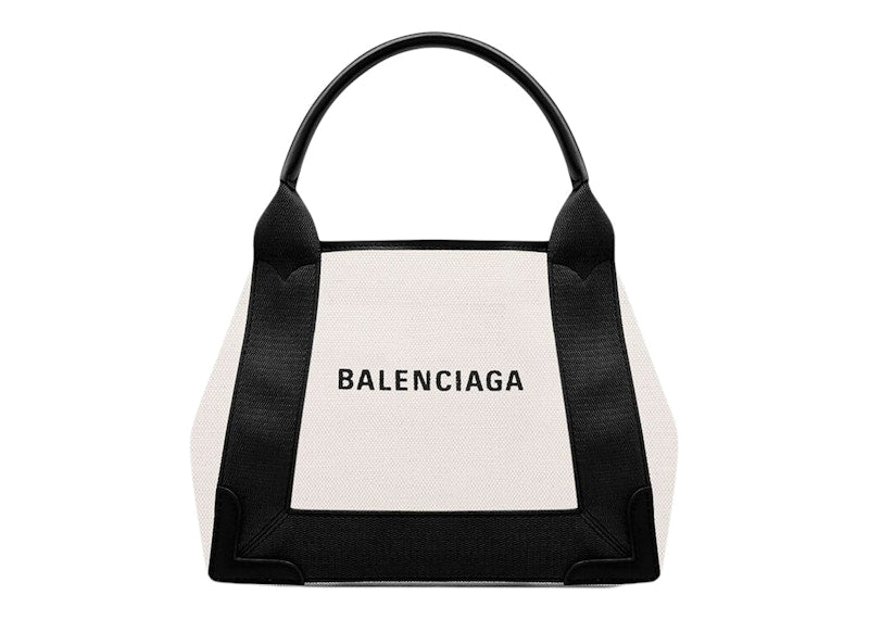 Sac cabas Balenciaga bleu marine XS beige clair/noir