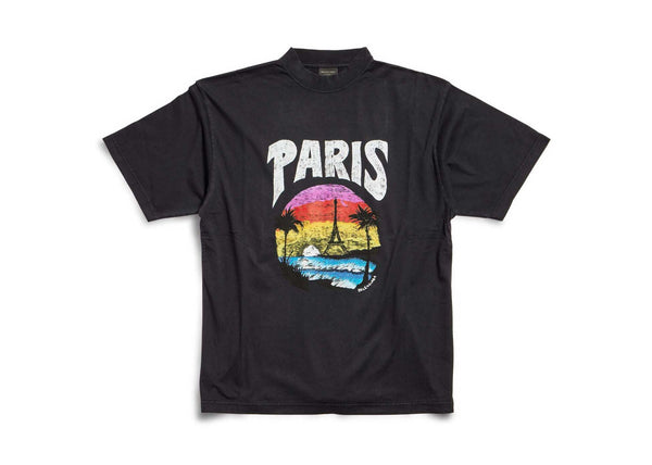 T-shirt Balenciaga Paris Tropical coupe moyenne noir
