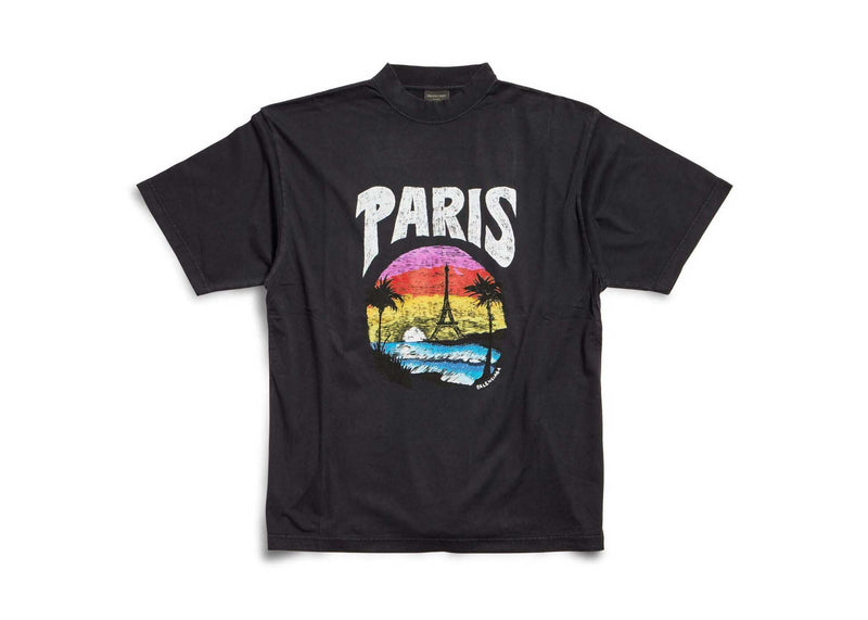 T-shirt Balenciaga Paris Tropical coupe moyenne noir