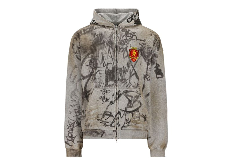 Balenciaga – Gekritzelter Hoodie mittlerer Passform in Grau