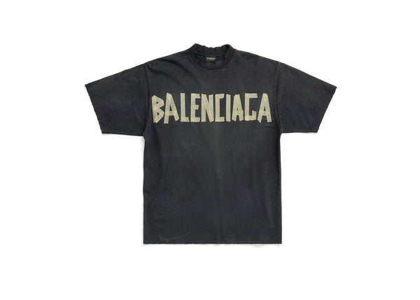 T-shirt coupe moyenne Balenciaga Tape Type noir délavé