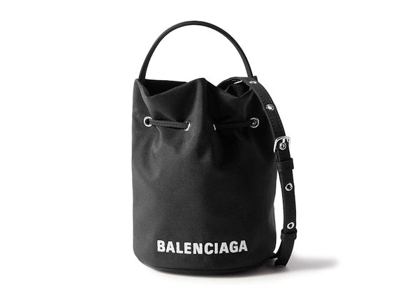 Sac seau à cordon Balenciaga Wheel Shell XS Noir/Blanc