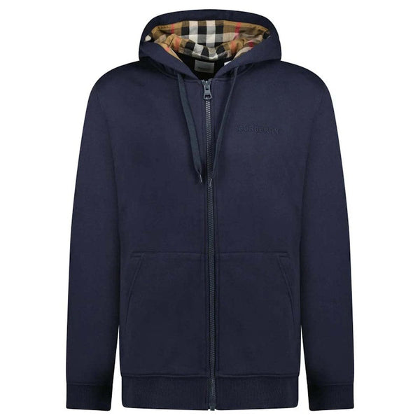 Sweat à capuche zippé Burberry Hove Check avec logo brodé, bleu marine