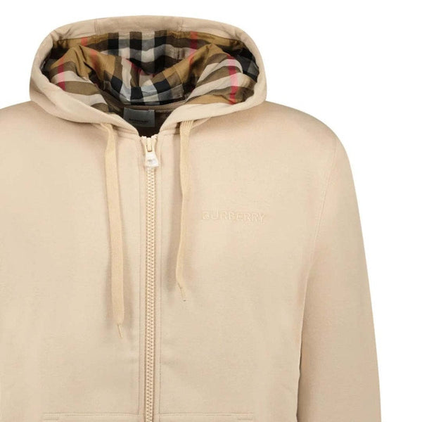 Sweat à capuche zippé Burberry Hove Check avec logo brodé Soft Fawn