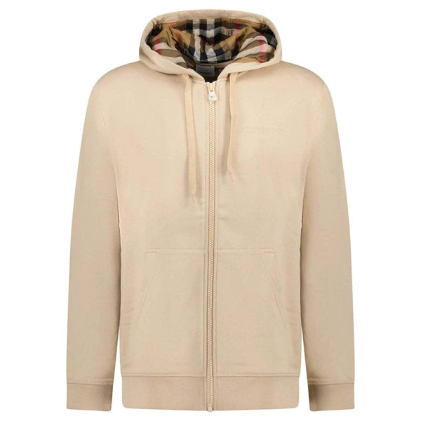 Sweat à capuche zippé Burberry Hove Check avec logo brodé Soft Fawn