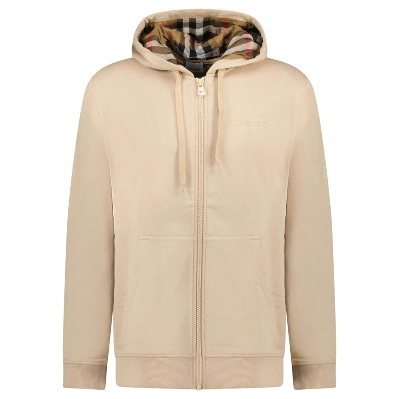 Sweat à capuche zippé Burberry Hove Check avec logo brodé Soft Fawn