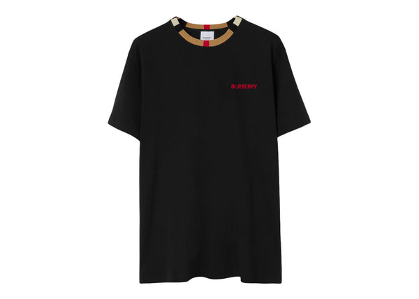 T-shirt en coton à rayures emblématiques Burberry noir