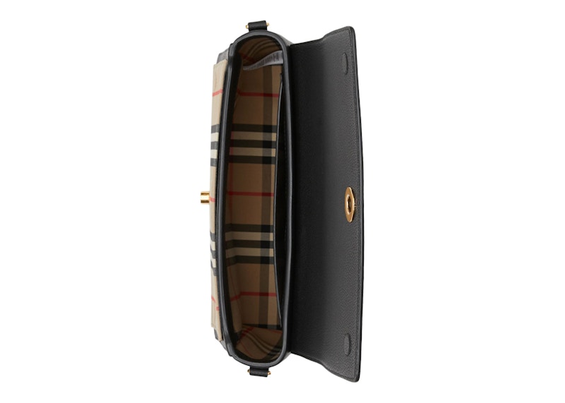 Sac bandoulière Burberry en cuir et Vintage Check Note Noir