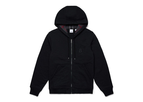 Sweat à capuche zippé en coton mélangé graphique Burberry Letter Noir