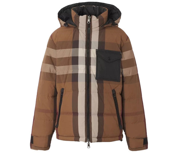Doudoune réversible en nylon à carreaux Burberry, brun bouleau foncé