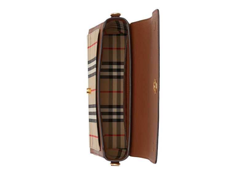 Sac bandoulière Burberry Vintage Check et Leather Note Tan
